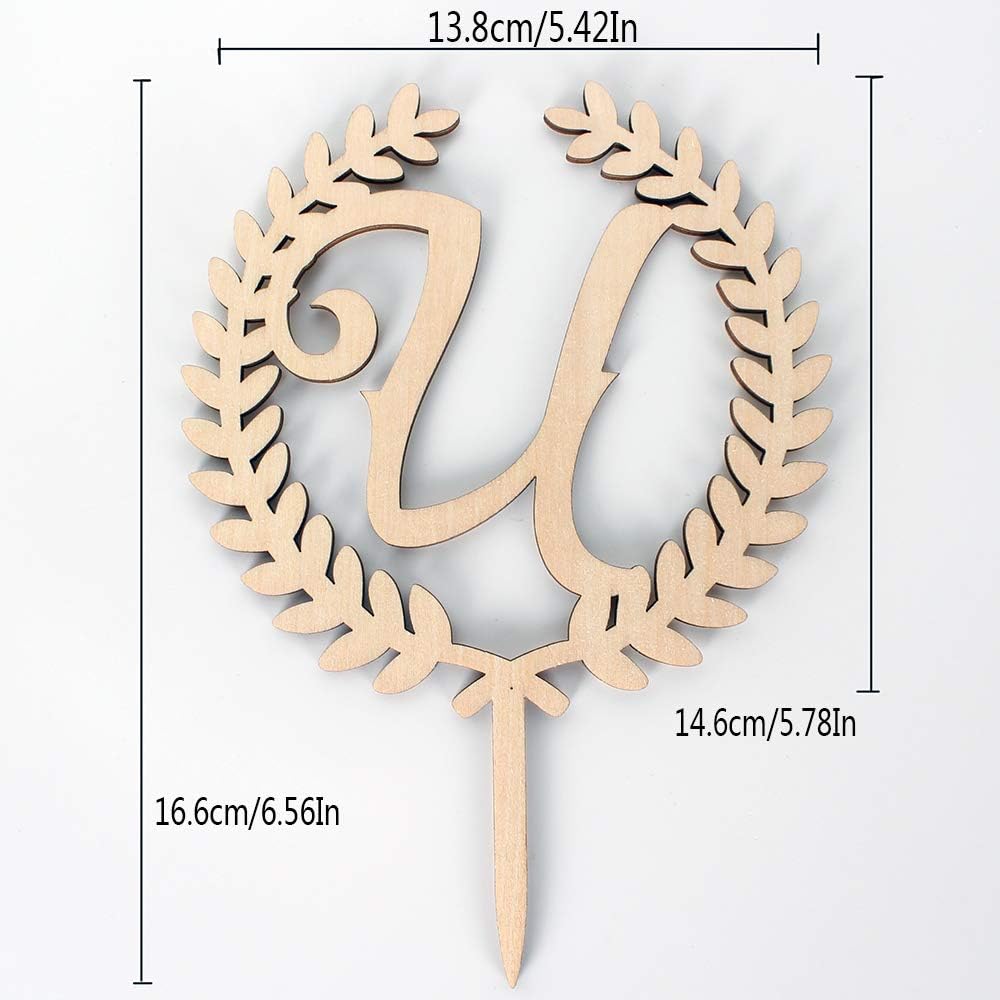 LINGTEER Personalized Inital Letter U Wooden Cake Topper Perfect for Birthday Rustic Wedding Anniversary Keepsake Party Decoration.