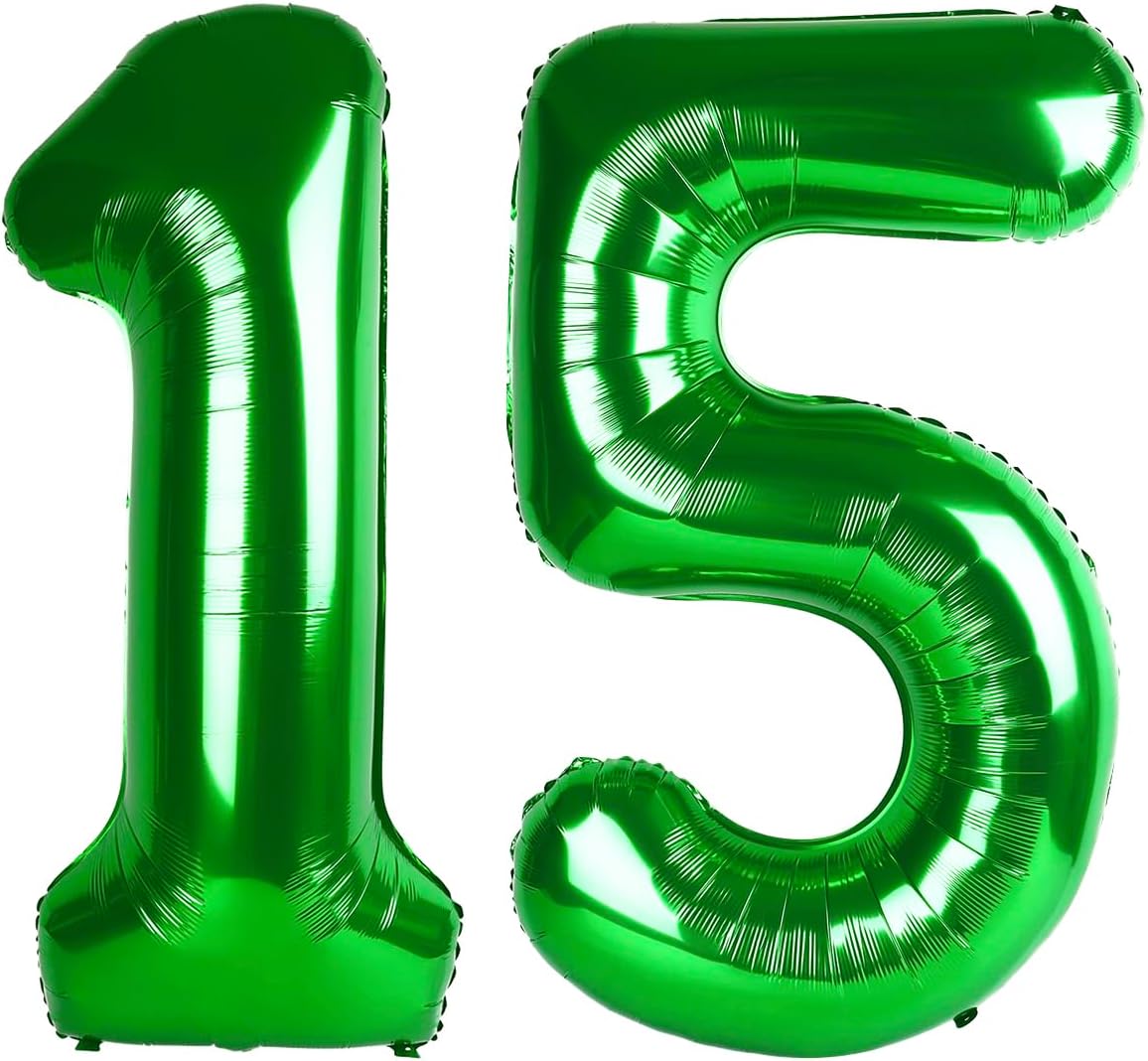 Green 40 Inch Large Number 15 51 Birthday Balloon, 15 51 Birthday Celebration Decorations, Foil 15 51 Mylar Helium Number 15 Balloons Girl Boy Anniversary Party Supplies