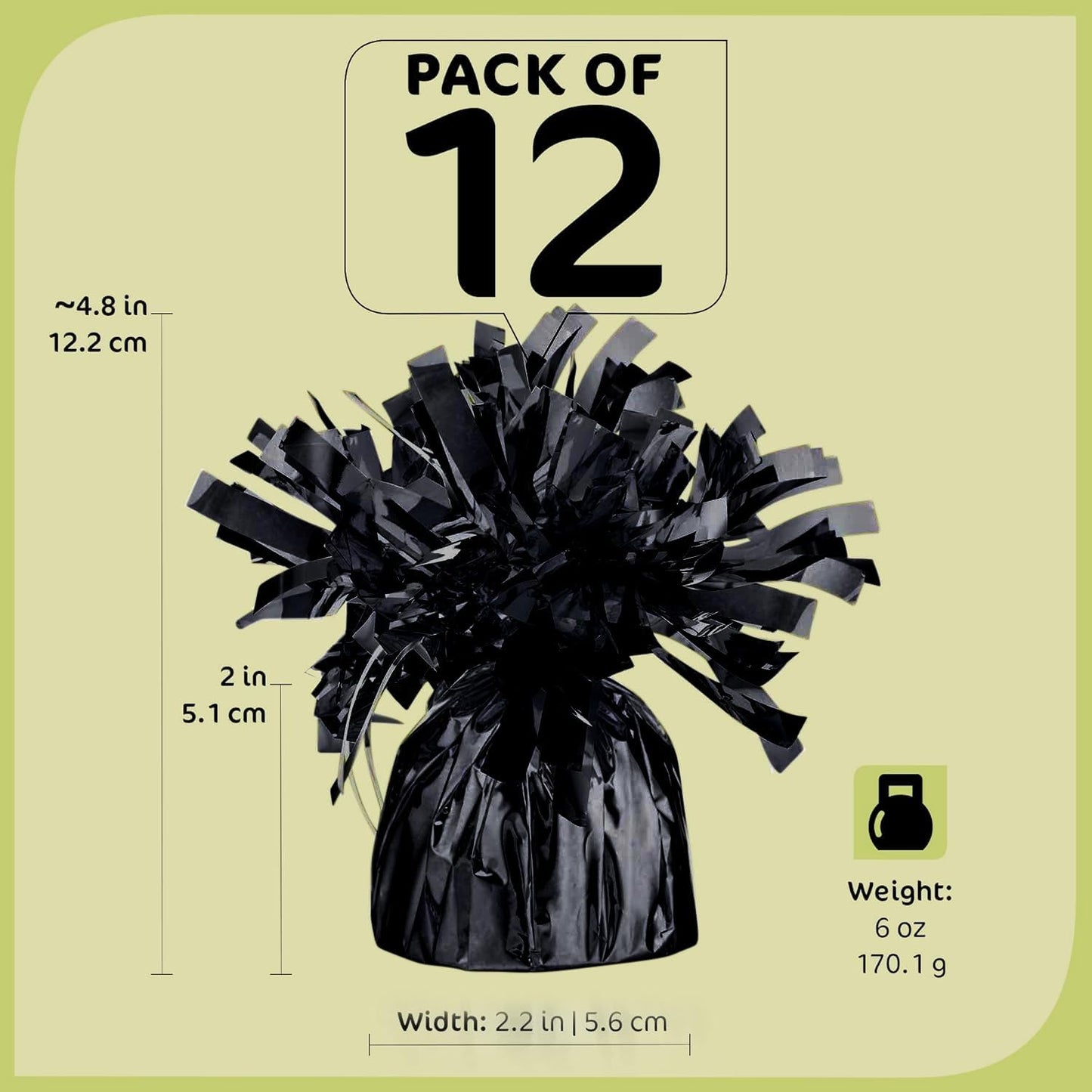 Black Balloon Weights, Heavy Balloon Weight Pack of 12 Metallic Foil Weights for Balloons, Birthday Party & Wedding Table Centerpiece Ballon Weight 4.8’’ DIY Ballon Weights for Helium Balloons