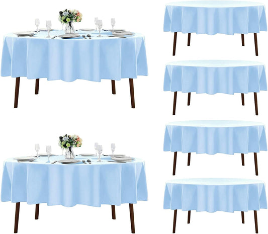 Fokitut 6 Pack Round Tablecloth, 70 Inch, Stain Resistant and Wrinkle Polyester Table Cloth, Fabric Table Cover for Kitchen Dining, Wedding, Party, Holiday Dinner-Blue Mist