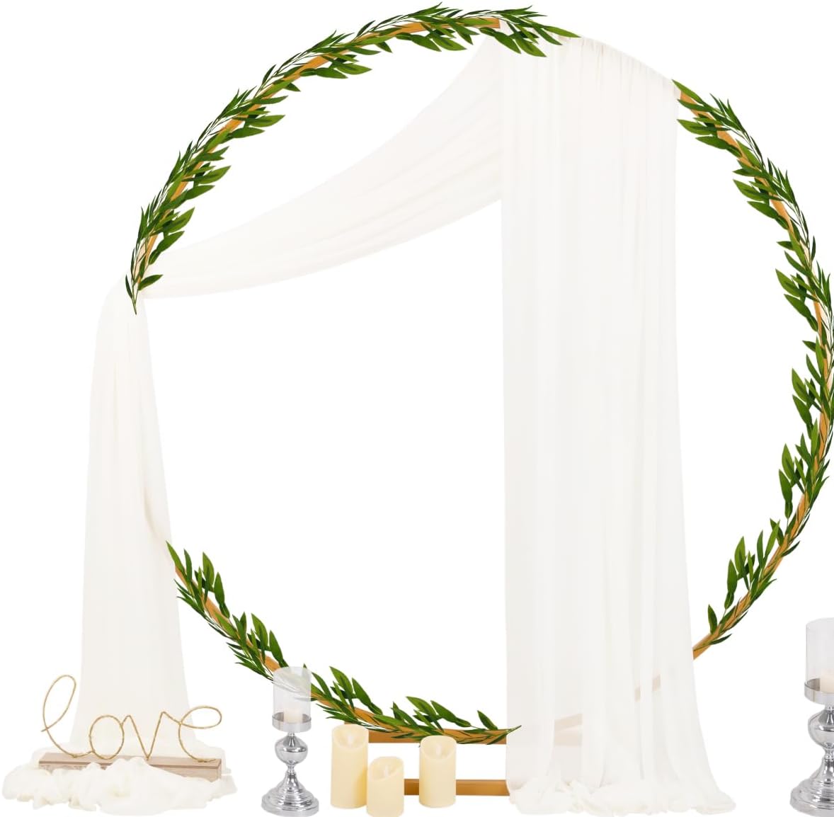 Socomi Ivory White Wedding Arch Draping Fabric 29" x 20Ft 4 Panels Sheer Outdoor Curtain Drapes Extra Long for Bridal Baby Shower Ceremony Birthday Party Decor