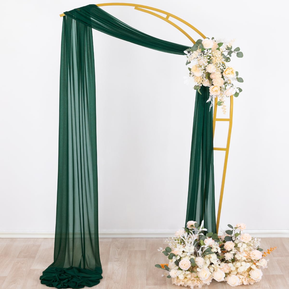 Socomi Wedding Arch Draping Fabric 29" x 20Ft 4 Panels Emerald Green Sheer Outdoor Curtain Drapes Extra Long for Bridal Baby Shower Ceremony Birthday Party Decor