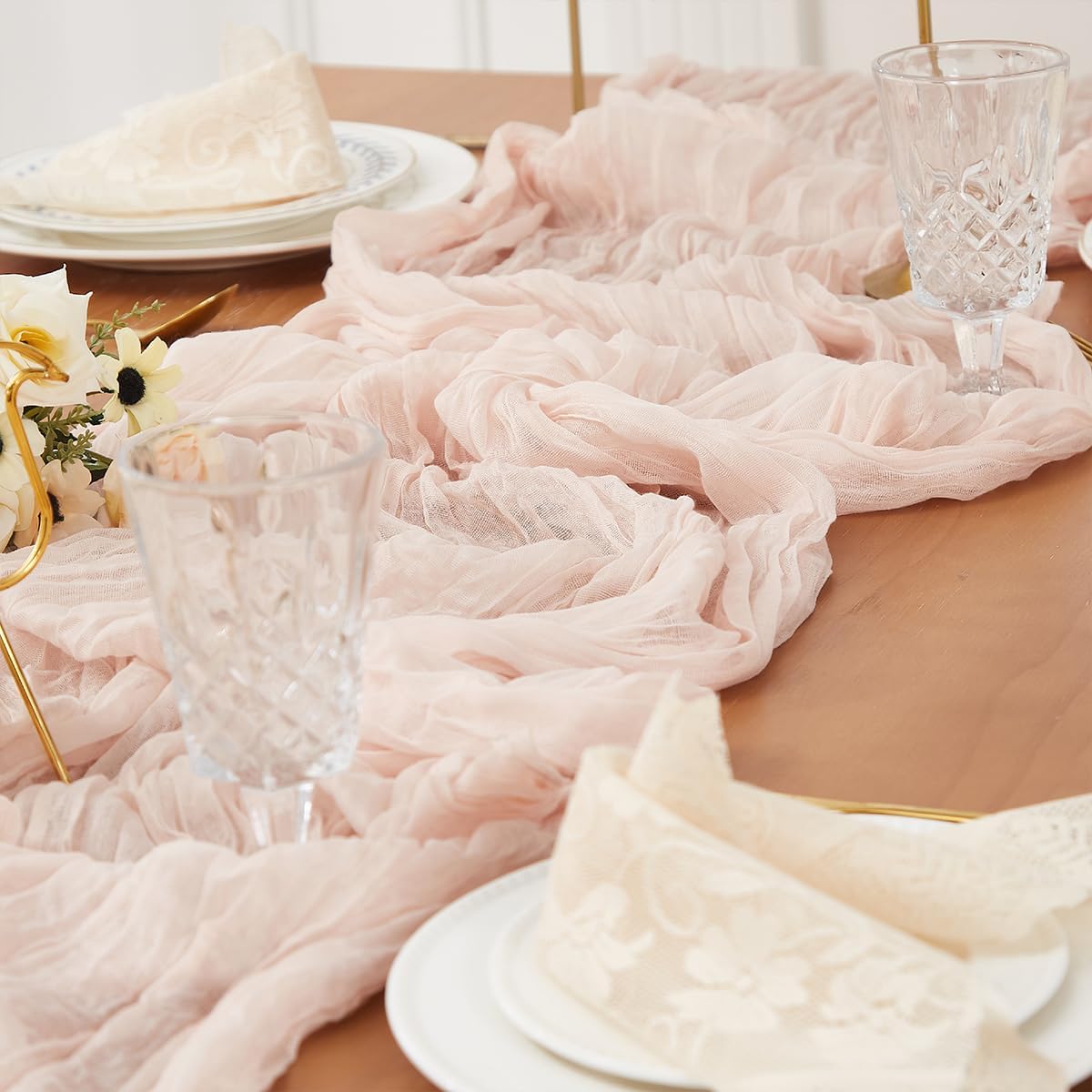 Dusty Pink 1 Pack Cheesecloth Table Runner 120 Inch 10 FT Boho Rustic Gauze for Wedding Baby Shower Party Farmhouse Summer Home Decor Washable