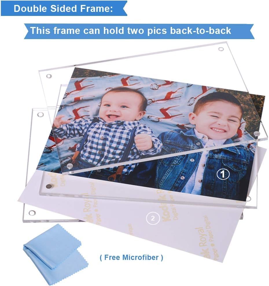 5 Pack Acrylic Picture Frame 5x7 Clear Double Sided Magnetic Picture Frameless Desktop Display Photo Frame with Stand Best Gift for Family, Baby, Friend
