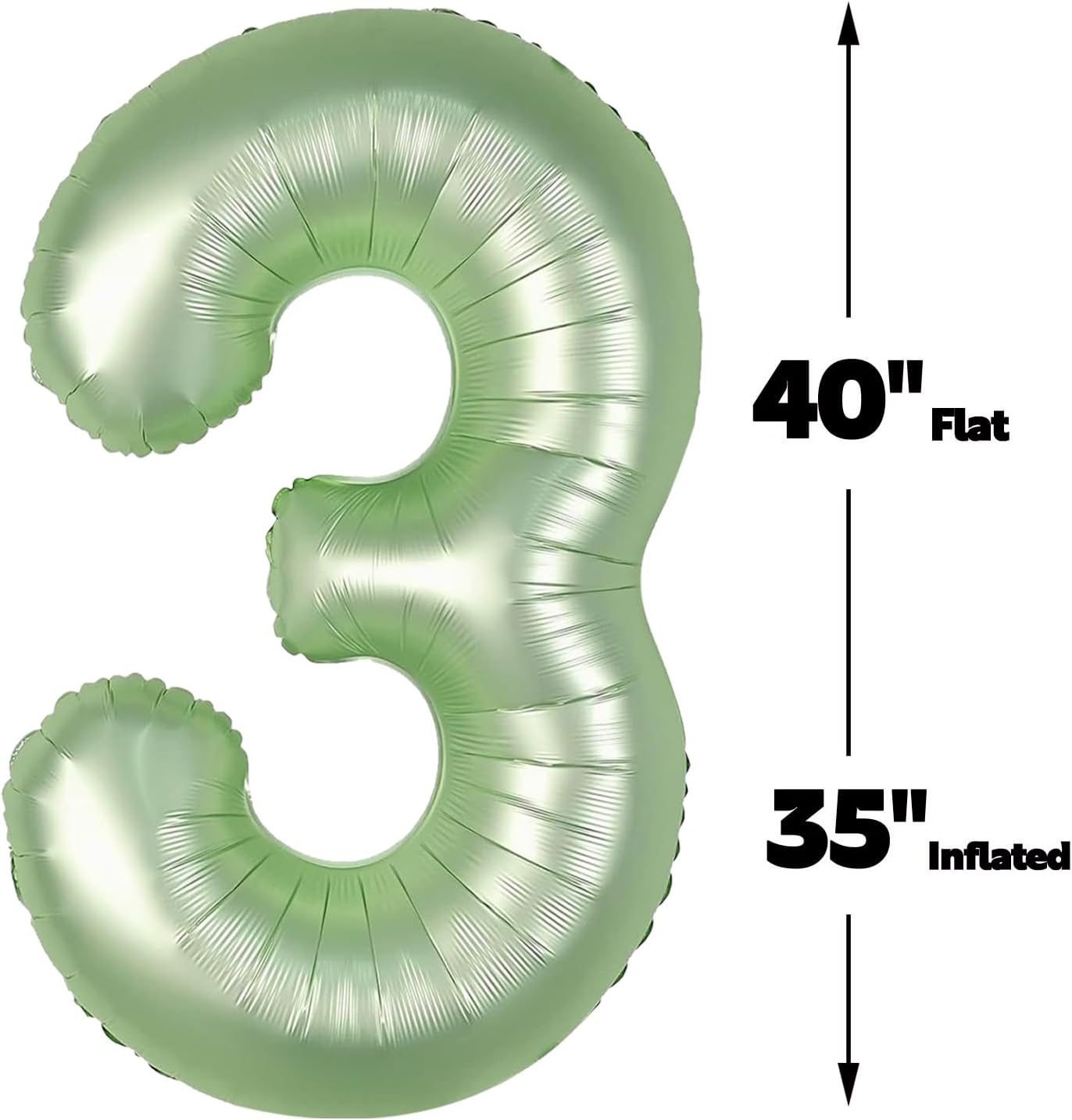 Large 40 Inch Sage Green 3 Number Balloon, 3 13 23 30 33 36 38 Oliver Green Birthday Party Decorations, Numbers Three Foil Balloons for Anniversary Party Graduations Celebration Supplies