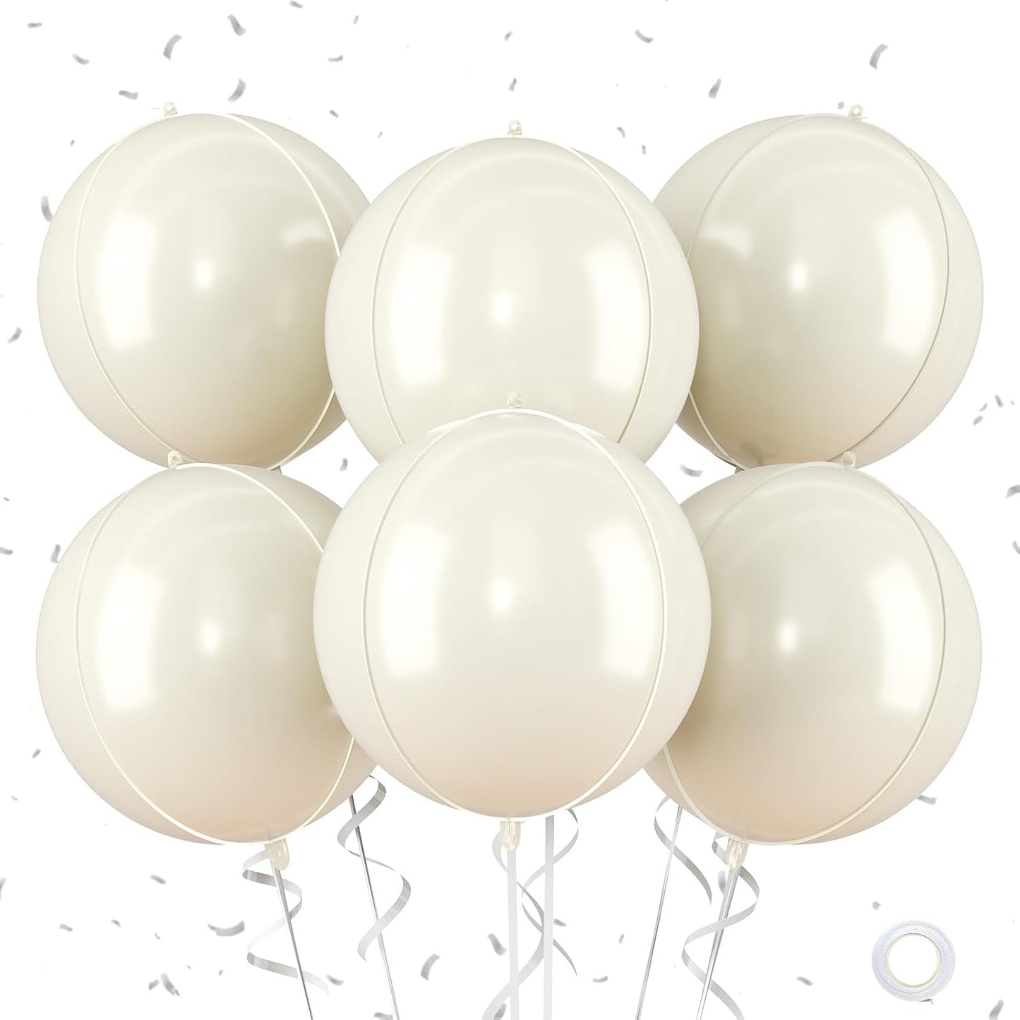Beige Giant Foil Balloons, 6Pcs Large Metallic Cream Round Balloons, 22 Inch Big Round Foil Balloon for Cream Birthday Party Baby Shower Wedding Decorations