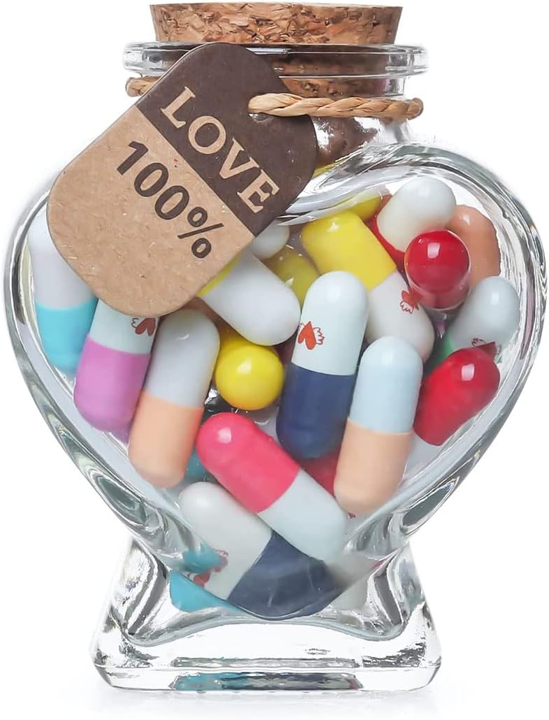 Hefonti Capsule Message in a Bottle - 50pcs Cute Capsule Pills Gift for Girlfriend Boyfriend Women Wife Husband, Love Pills Letter for Birthday Christmas Anniversary Valentine Day Mothers Day Gift