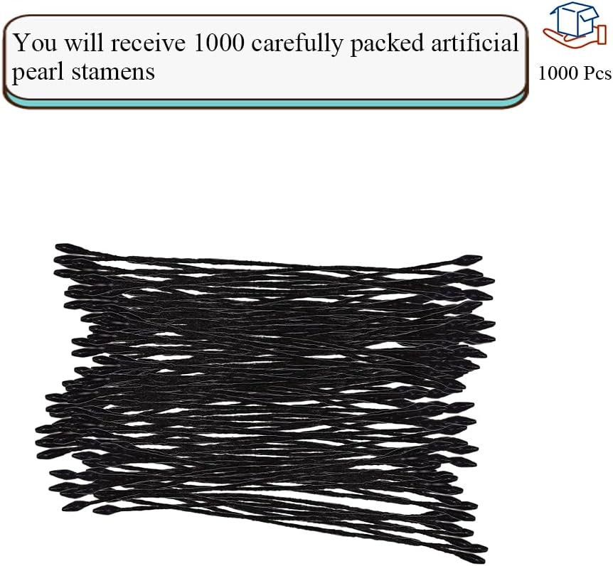 HAHIYO 1000Pcs 1mm Black Pearl Double Head Flower Pistil for Flower Making Scrapbook Decoration Mini Handmade Artificial Pistil Pearlized Floral Stamen Pollen