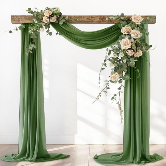 Olive Green Fall Elegant Arch Draping Fabric 2 Panels Outdoor 29" × 20Ft Sheer Chiffon Curtain Drapes for Wedding Ceremony Birthday Party Garden Brunch