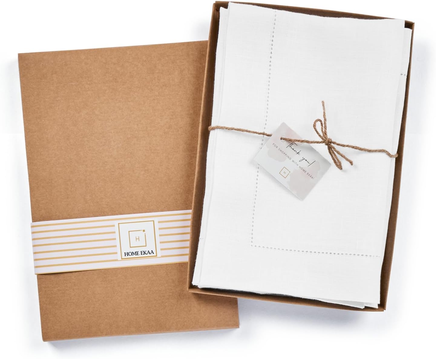 100% Pure Linen White Napkins 20 x 20 Inch - Hemstitch Christmas Dinner Napkins Set of 4 - Cloth Fabric Napkins for Thanksgiving, Winter, New Year - Elara