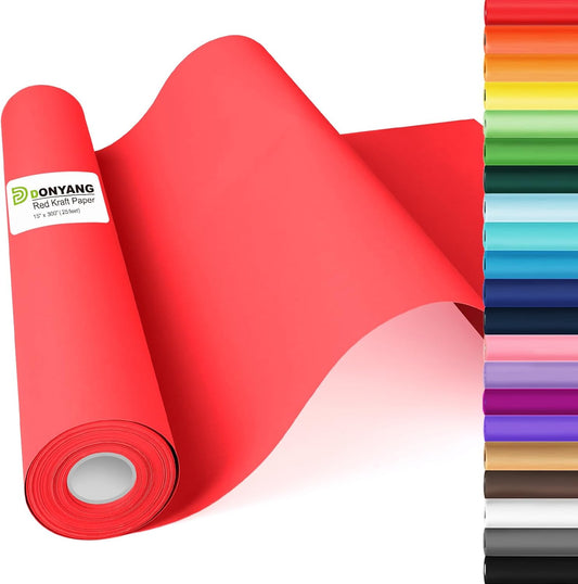 Red Wrapping Paper, 15"x450" Construction Bulletin Board Art Craft Poster Decorative Paper Roll, Mother's Day Valentines Birthday Bouquet Flower Gift Wrap, Wedding Floral Supplies for Women Men Kids