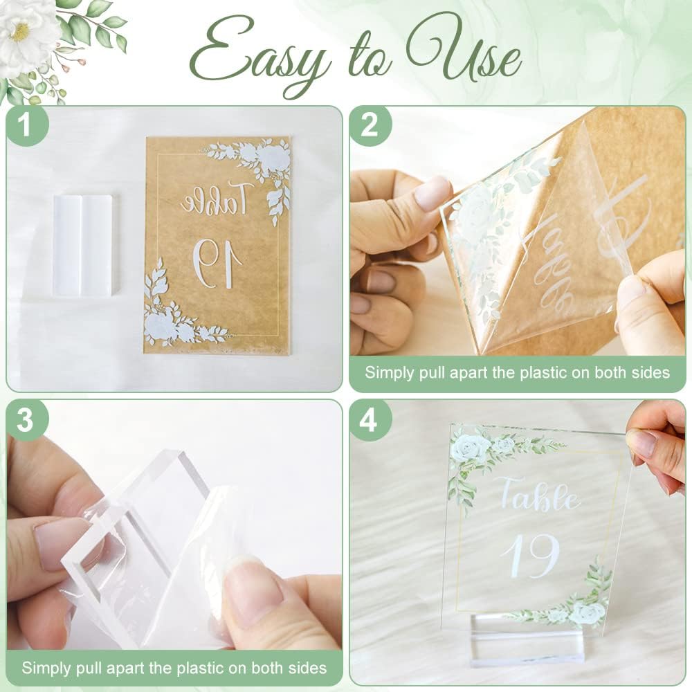 OurWarm White Rose Acrylic Wedding Table Numbers 1-20, 4x6 Inch Printed Calligraphy Table Number with Stands, Clear Numbers Signs and Holders, Perfect for Wedding Reception Anniversary Event