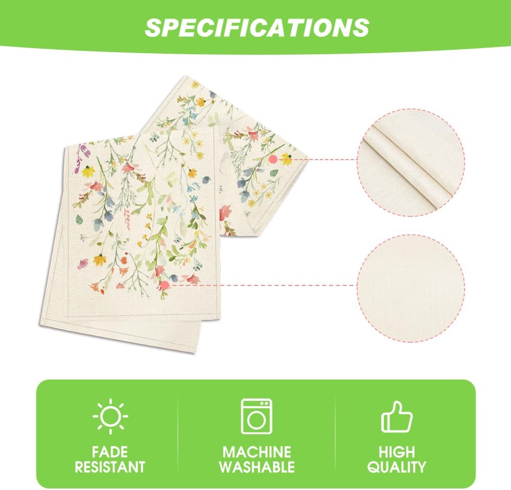 Artoid Mode Wildflowers Bloom Flowers Spring Table Runner, Seasonal Summer Floral Kitchen Dining Table Decoration for Home Party Decor 13x36 Inch