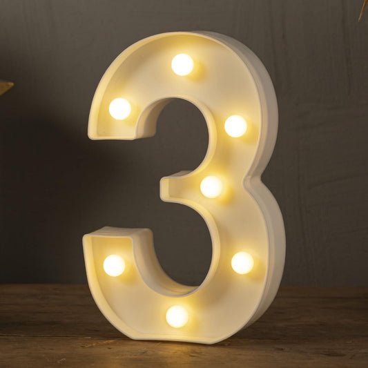 HXWEIYE Light Up Numbers-3, LED Marquee Number Lights Sign 26 Alphabet and 10 Number for Party Bar Birthday, Light Up Letters Battery Powered Warm White Christmas Decoration Numbers Lights