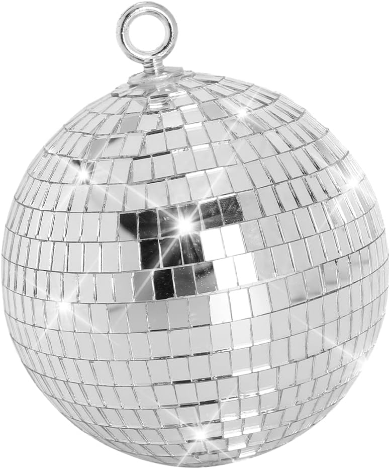 Mirror Disco Ball, 6 inch Mirror Ball Silver Disco Party Stage Lightning Balls with Hanging Rings for DJ, Dance, Wedding, Christmas, Birthday, Home Party Favors Decorations (6inch, Silver)