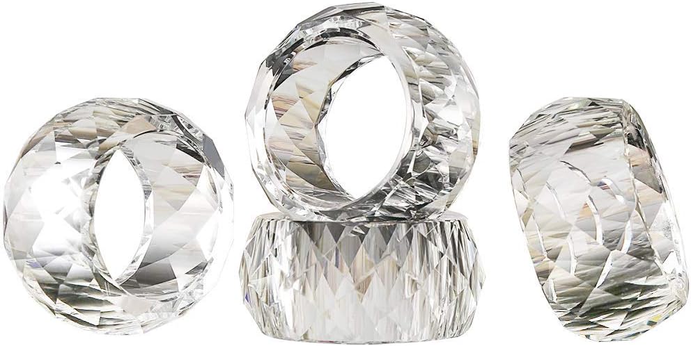 Crystal Napkin Ring Holders - 2 Inch Set of 12, Table Party Wedding Set Christmas Decorations for Dinner
