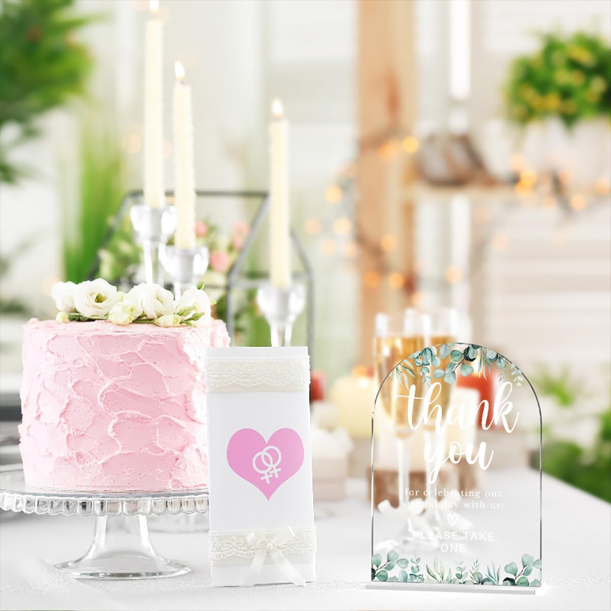 Acrylic Wedding Sign Thank You Signs for Ceremony Modern Calligraphy Arch Acrylic Table Top Signs for Wedding Reception and Event Party Table Decor (Eucalyptus Leaves)