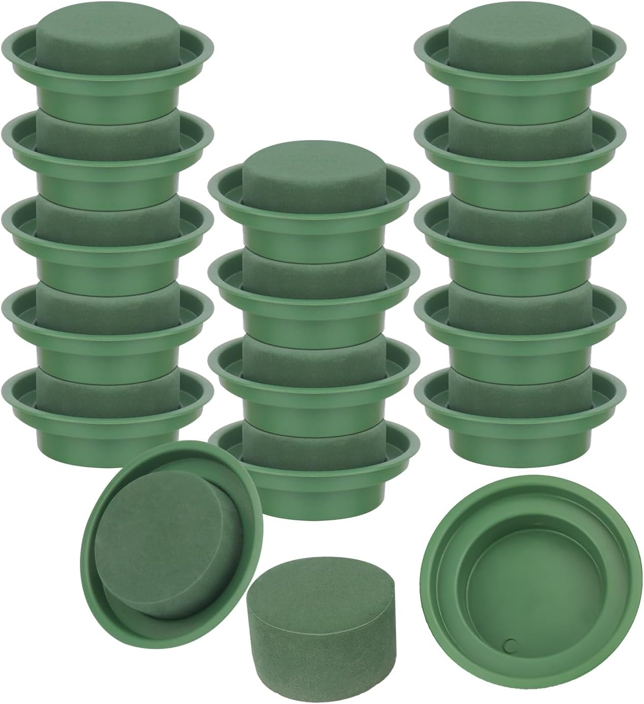 16 Packs Floral Foam with Bowl, Versatile Round Wet Foam for DIY Flower Arrangements and Event Decors - Long-Lasting Green Round Flower Foam Block by IHDYPPEW