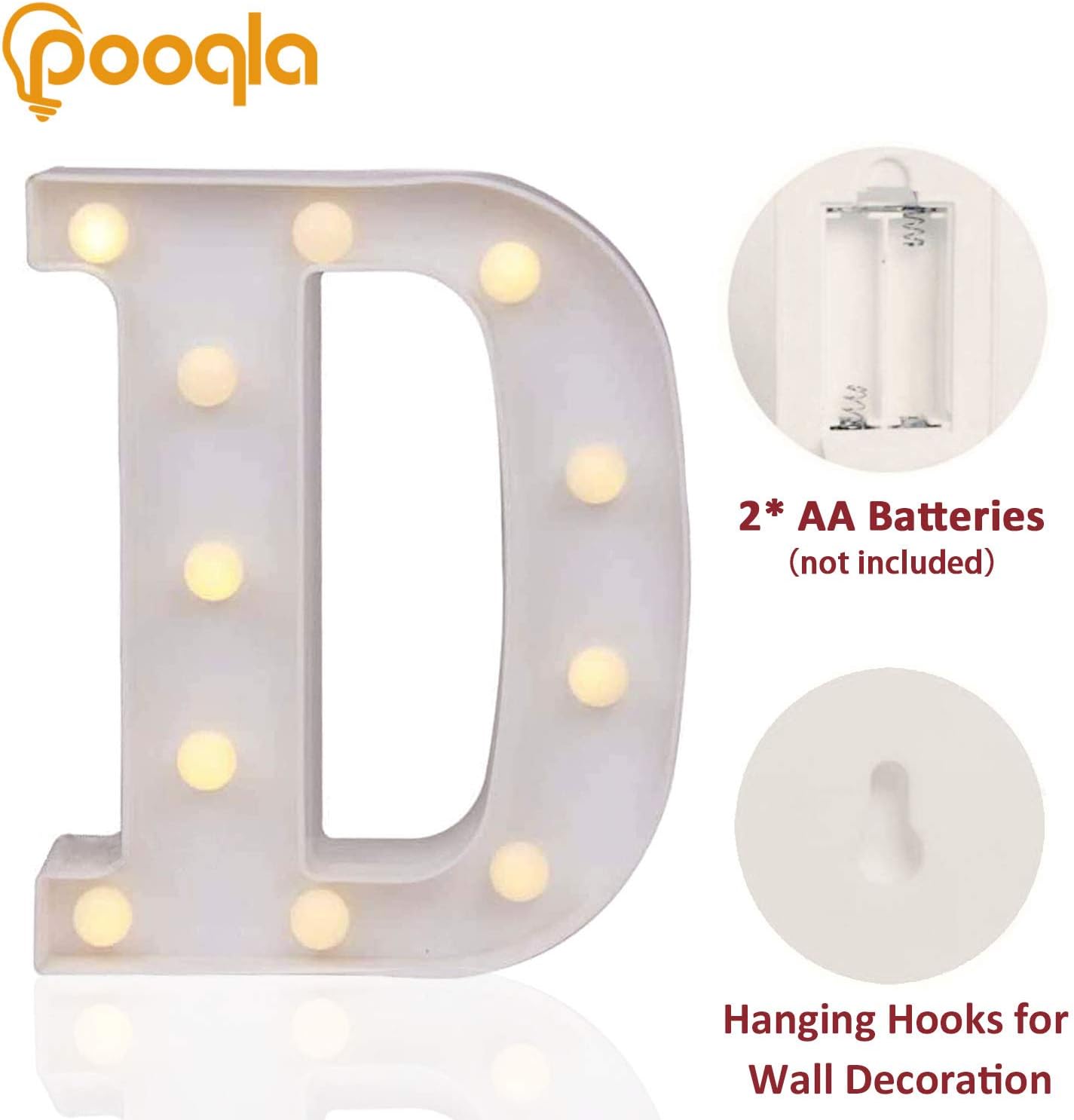 Pooqla LED Marquee Letter Lights Sign, Light Up Alphabet Letter for Home Party Wedding Decoration D