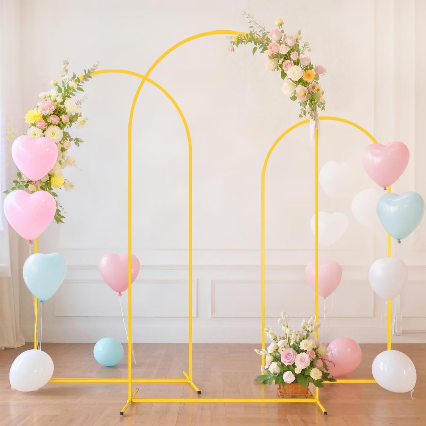 FUHSY Metal Arch Backdrop Stand and Cover Set 6FT, 6.6FT, 7.2FT Black Arch Cover Set of 3 Wedding Backdrop Arch Stands Chiara Arched Frame with Backdrop Covers for Birthday Party Baby Shower Decor