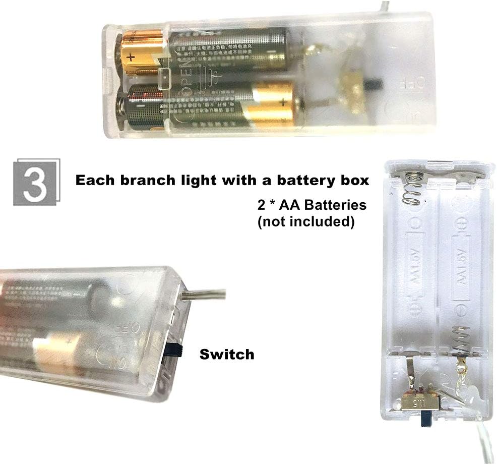 Autohigh 3-PK Lighted Branches 60 LEDs Warm White Lighting Artificial Willow,Battery Operated,Silver Decoration for Living Room Bedroom Livingroom,Home