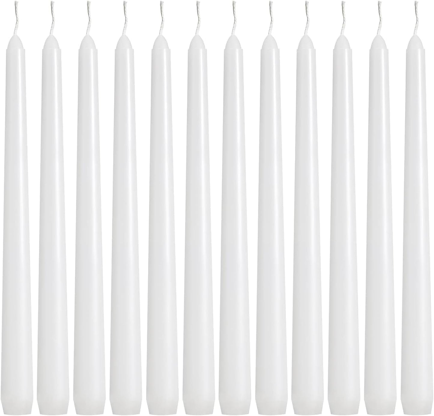 36 Pack White Taper Candles, 7-8 Hours Burn Time, Unscented, Smokeless and Dripless, 0.8 x 10 Inch Dinner Candle Set for Household, Wedding, Party and Home Décor Candlesticks