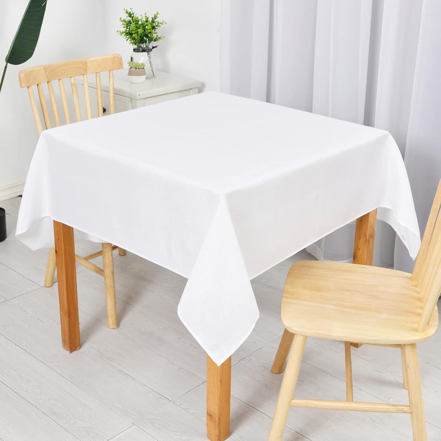 Hiasan Faux Linen Rectangle Tablecloth - Wrinkle and Stain Resistant Washable Table Cloth for Kitchen Dining Room Holiday Table Cover for Party Dinner, White, 54 x 108 Inch