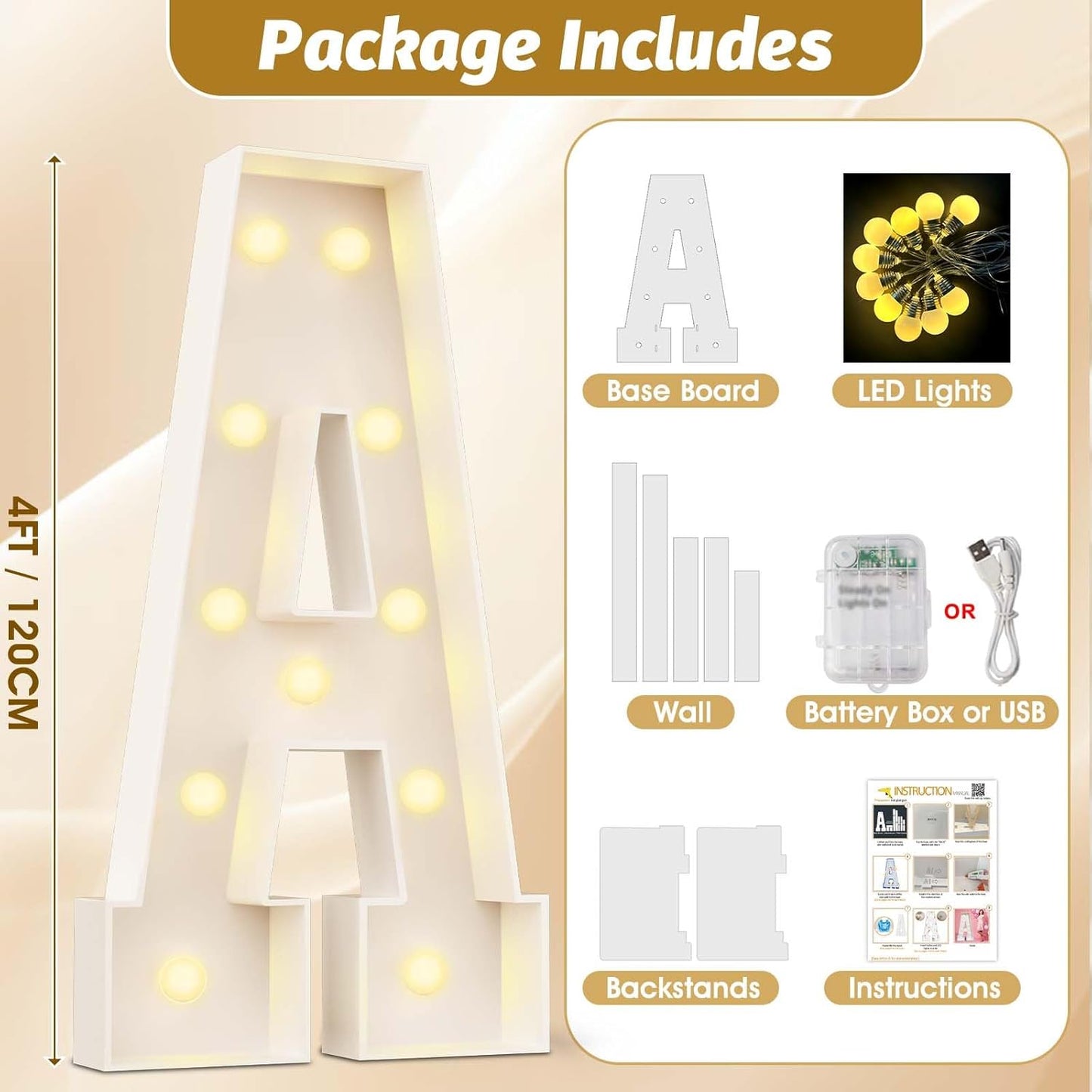 Ledido Marquee Letters 4FT Light Up Letter Marquee Lights Sign, 4 Feet Tall Large Light Up Signs Alphabet Letters Party Lights Decoration for Birthday Graduation Baby Shower Wedding Letter M