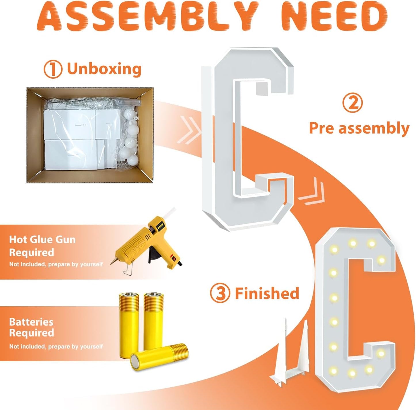 4FT Light Up Letters C, 47 inch Tall Marquee Letters, DIY Marquee Light Up Letter for Birthday Party Backdrop Displays, Mosaic Letter Sign for Balloons Party, Anniversary, Christmas