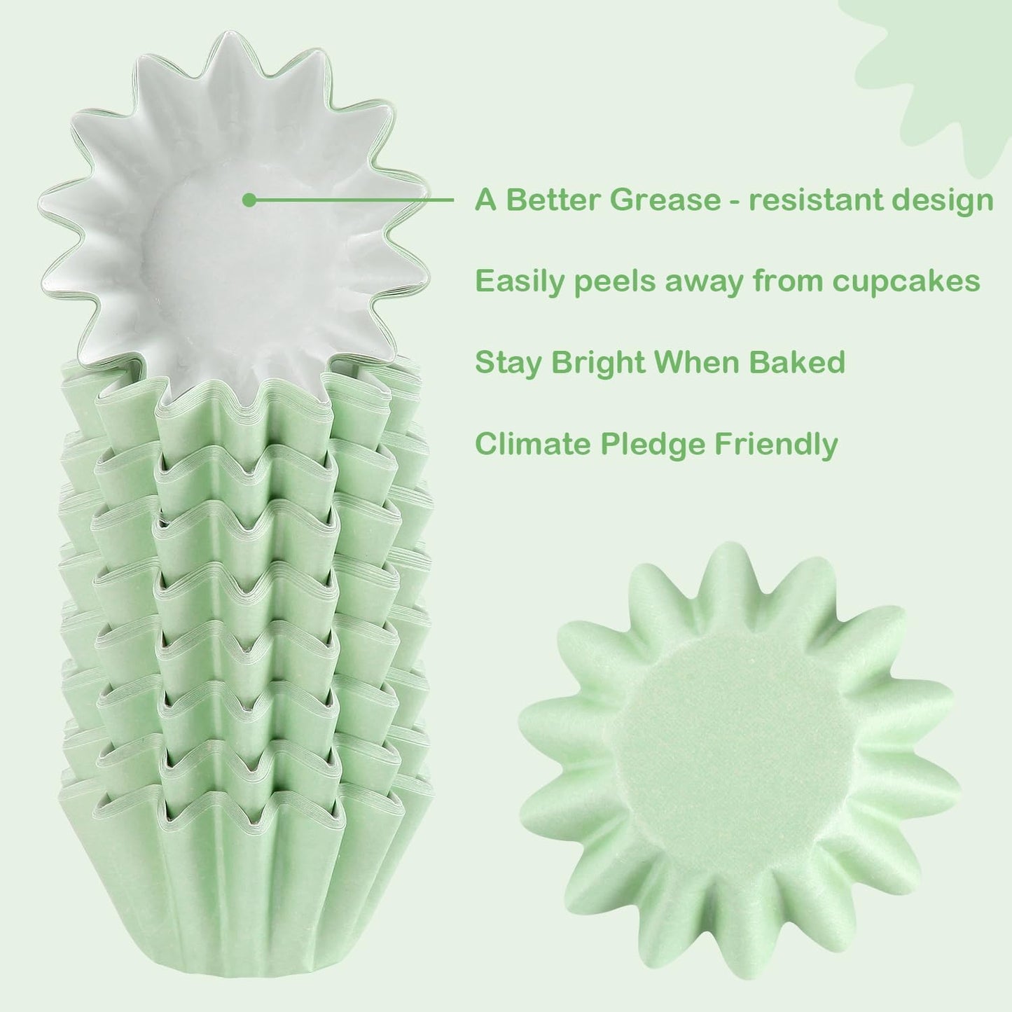 Quera 200Pcs Sage Green Grease-Resistant Mini Cupcake Liners Wedding Muffin Baking Cups Baby Shower Cupcake Wrappers for Wedding Birthday Holiday Party or Baby Shower(1.18 x 1.18 in)
