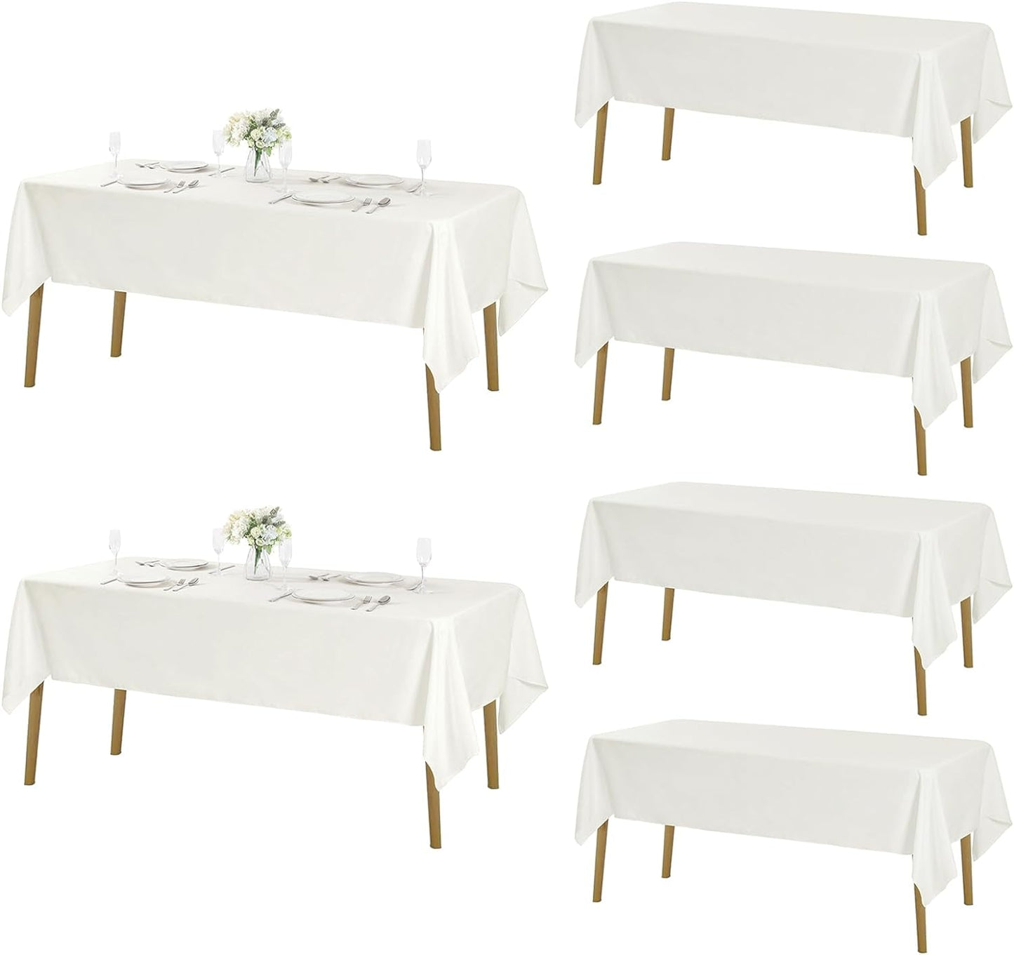 Fokitut 6 Pack Rectangle Tablecloth, 60x102 Inch, Stain Resistant and Wrinkle Polyester Table Cloth, Fabric Table Cover for Kitchen Dining, Wedding, Party, Holiday Dinner-Ivory