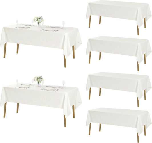 Fokitut 6 Pack Rectangle Tablecloth, 60x120 Inch, Stain Resistant and Wrinkle Polyester Table Cloth, Fabric Table Cover for Kitchen Dining, Wedding, Party, Holiday Dinner-Ivory