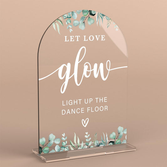 Acrylic Wedding Sign Let Love Glow Signs for Ceremony Modern Calligraphy Arch Acrylic Table Top Signs for Wedding Reception and Event Party Table Decor (Eucalyptus Leaves)