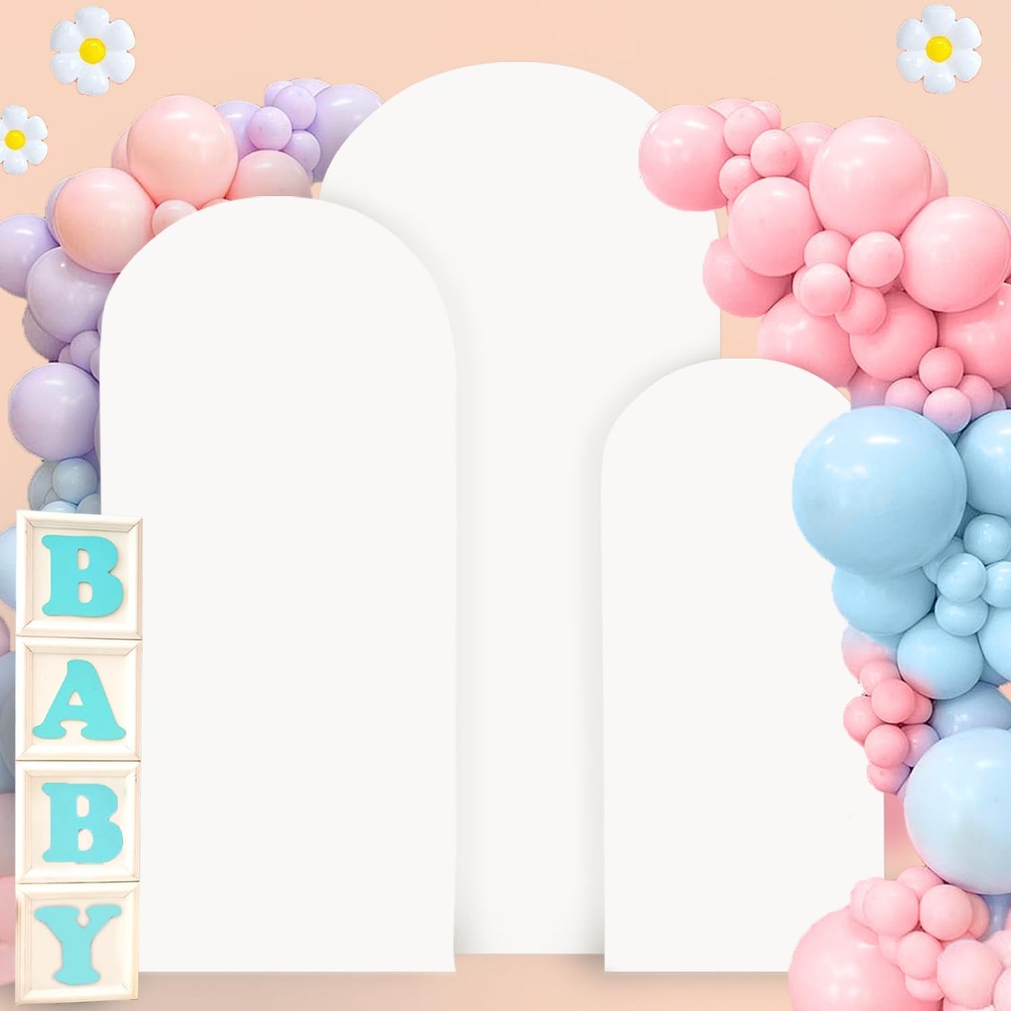 MODFUNS Metal Arch Backdrop Stand and Cover Set 4&5&6ft Gold Arch Backdrop Stand and White Arches Cover Balloon Arched Backdrop Frame with Covers for Wedding Ceremony Birthday Party Decor