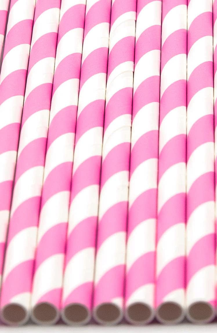 Pack of 900 Baby Pink Swirls Biodegradable 4-Ply Paper Drinking Straws (Compostable, Non-toxic, BPA-free)