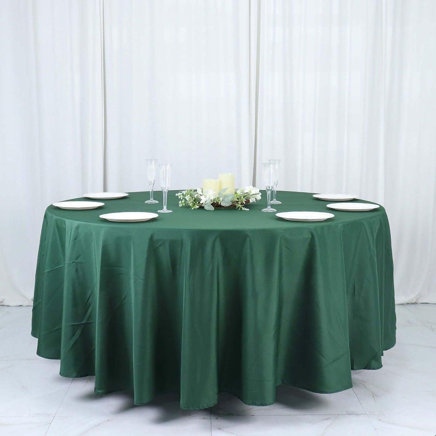 Efavormart Round Tablecloth, 108 Inch Stain & Wrinkle Resistant Washable Table Cloth, Decorative Polyester Fabric Table Cover for Banquet, Wedding, Dining- Hunter Green