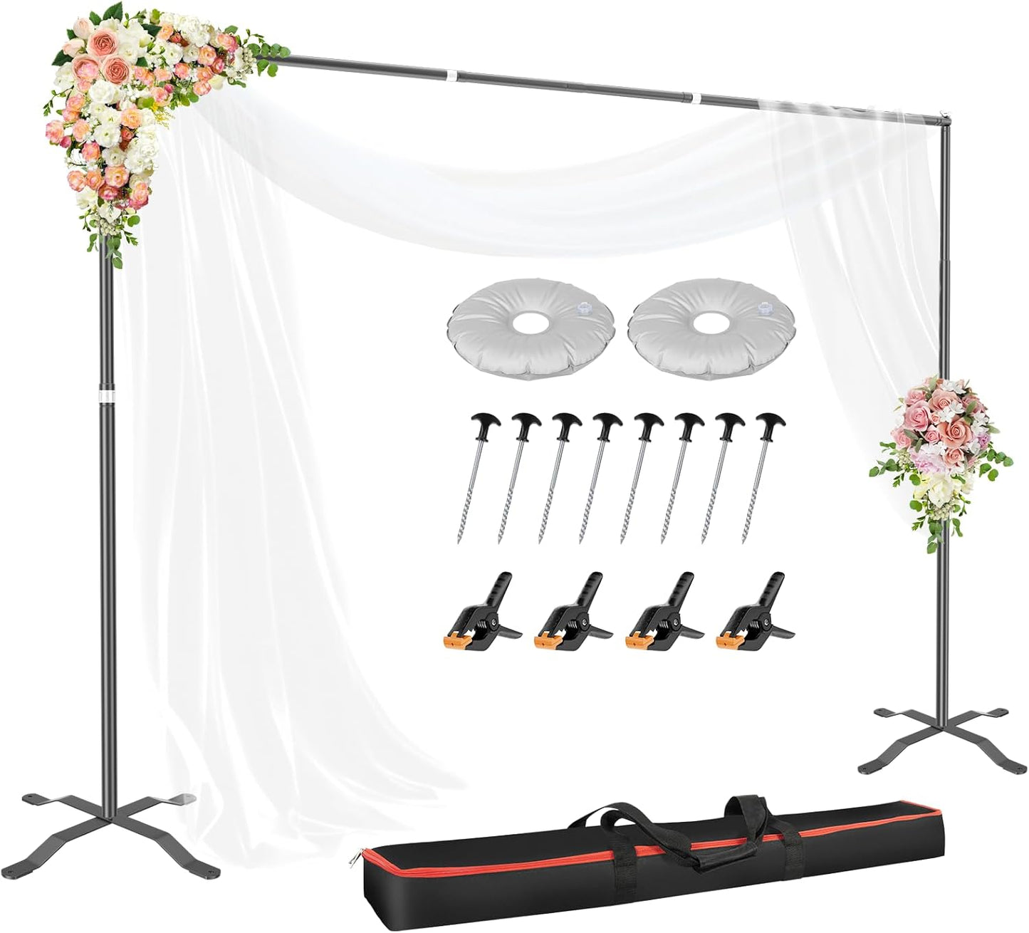 EMART Backdrop Stand 10x8.5FT Photo Studio Adjustable&Lockable Background Stand Support kit with Cross Base for Photography, Parties, Wedding, Outdoors (with 8 Tent Nails, 2 Water Bag, 4 Clamps)