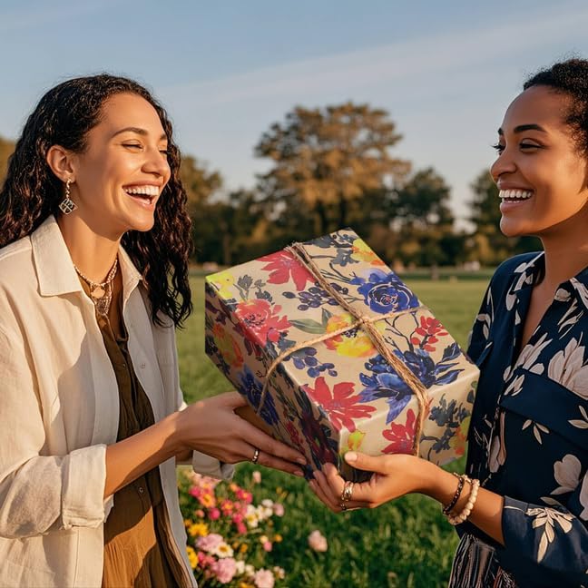 RUSPEPA Watercolor Floral Gift Wrapping Paper - Mini Roll - Kraft Paper Roll for Girls, Women, Bridal Shower and Birthday - 17 Inches x 16. 4 Feet