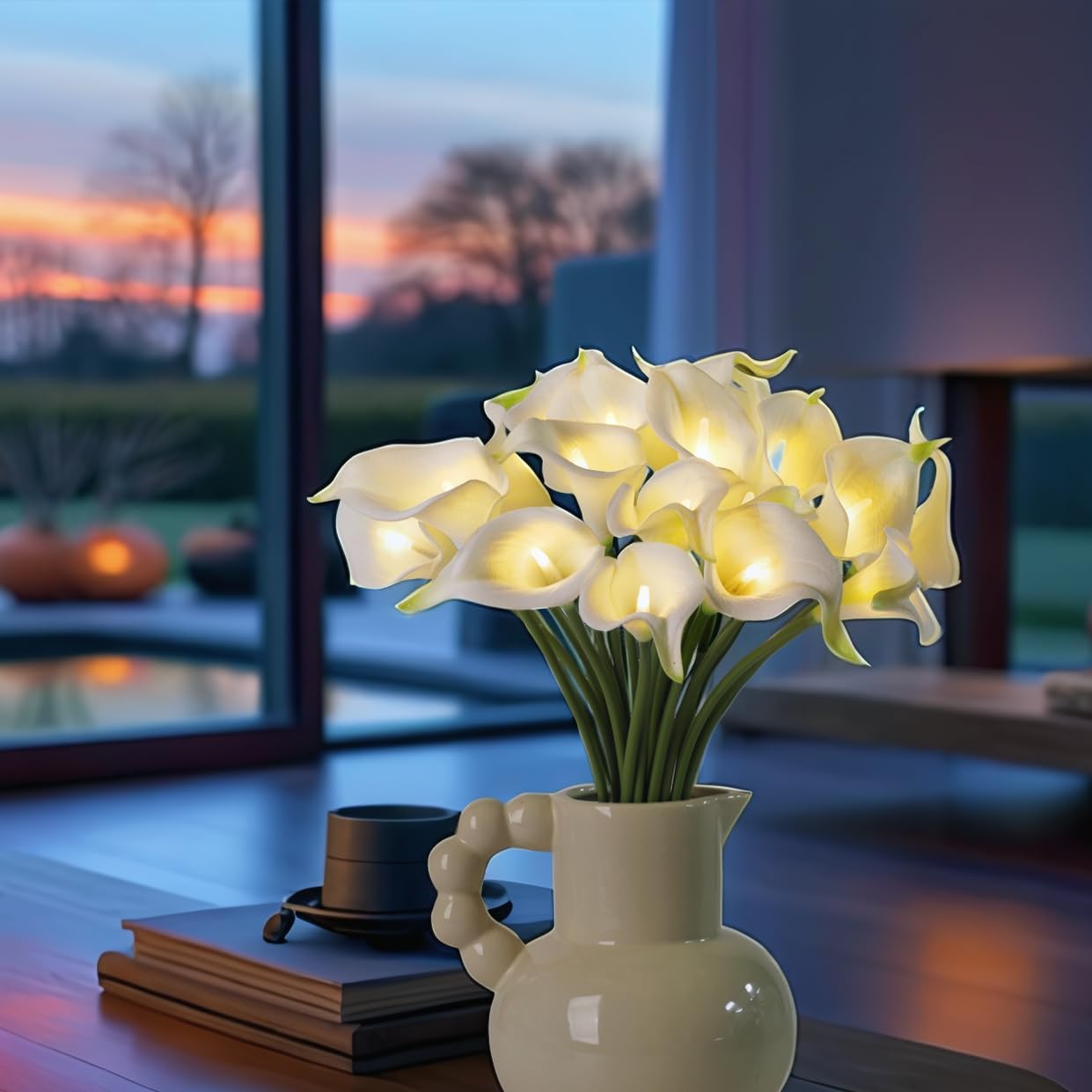 20pcs Artificial Calla Lily Bouquet Lamp Faux Floarl Night Light Real Touch Flower Night Lamp LED Calla Lily Lighted Artificial Flower for Mother's Day Gifts Home Kitchen Decor(White)