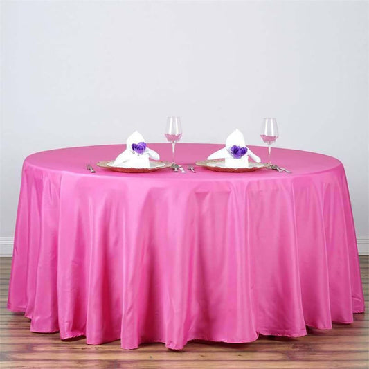 Efavormart Round Tablecloth, 120 Inch Stain & Wrinkle Resistant Washable Table Cloth, Decorative Polyester Fabric Table Cover for Banquet, Wedding, Dining - Fushia