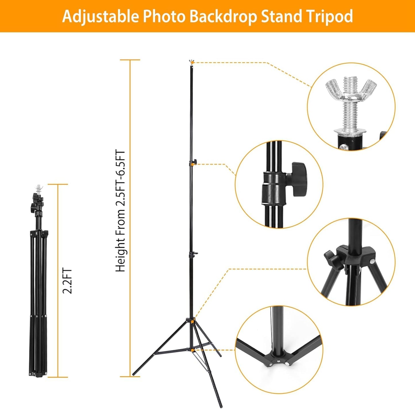 10ft Adjustable Backdrop Stand Kit, Heavy-Duty Photography Background Support System with Clamps & Carry Bag, Photo Video Studio Backdrop Stand for Parties, Weddings, Green Screen & Banner Display