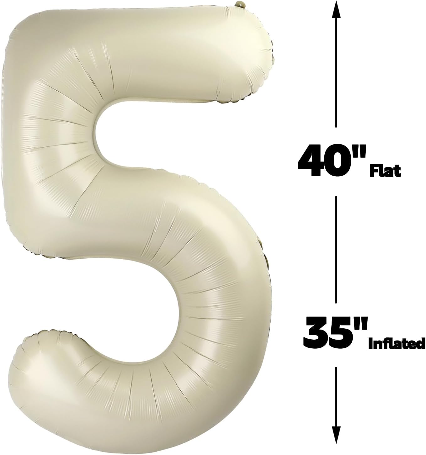 Cream White 40 Inch Large Number 5 Birthday Balloon, Five 5th 15 25 35 50 55 Birthday Celebration Decorations, Foil 5 Mylar Helium Number 5 Balloons Girl Boy Anniversary Party Supplies