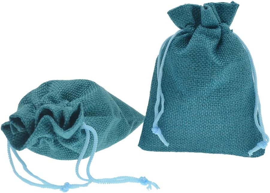 20Pcs Burlap Bags with Drawstring, 5.9x7.5 inch Burlap Gift Bag Linen Jewelry Pouches for Wedding Favors, Party, DIY Craft (Peacock Blue)