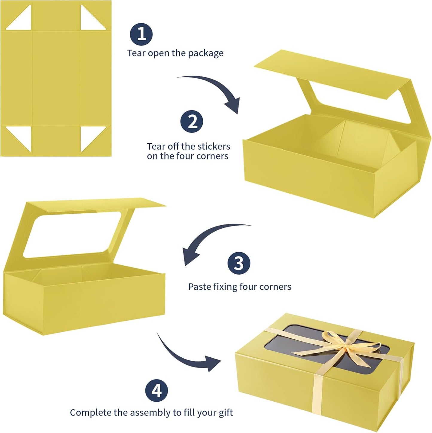 TIACABO Gold Large Gift Box with Window, 13.5"x9"x4.3" Bridesmaid Boxe for Gifts Giving,Birthday Gift Boxes with Magnetic,Closure Lid Gifts Box for Presents,Cute Boxe,Luxury for Gift Packaging