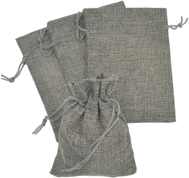 20pcs Burlap Bags with Drawstring, 2.7x3.5 Inch Jute Jewelry Gift Bags Bulk for Christmas Wedding Party Favors Treat Pouches (Gray)