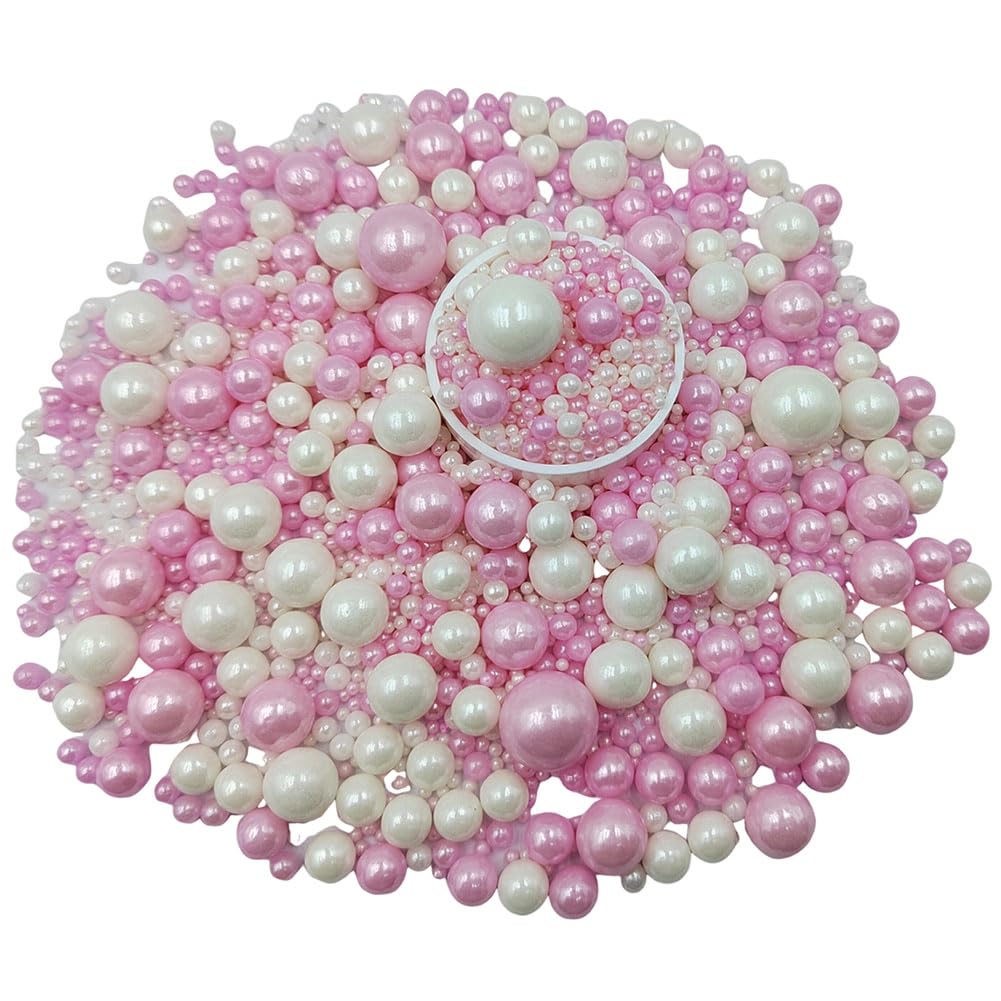 Edible White Pink Sugar Pearls Candy Sprinkles 120G/ 4.23Ounce Baking Cake Sprinkles Cupcake and Cake Topper Cookie Decorations Wedding Party Valentines Halloween Christmas Supplies