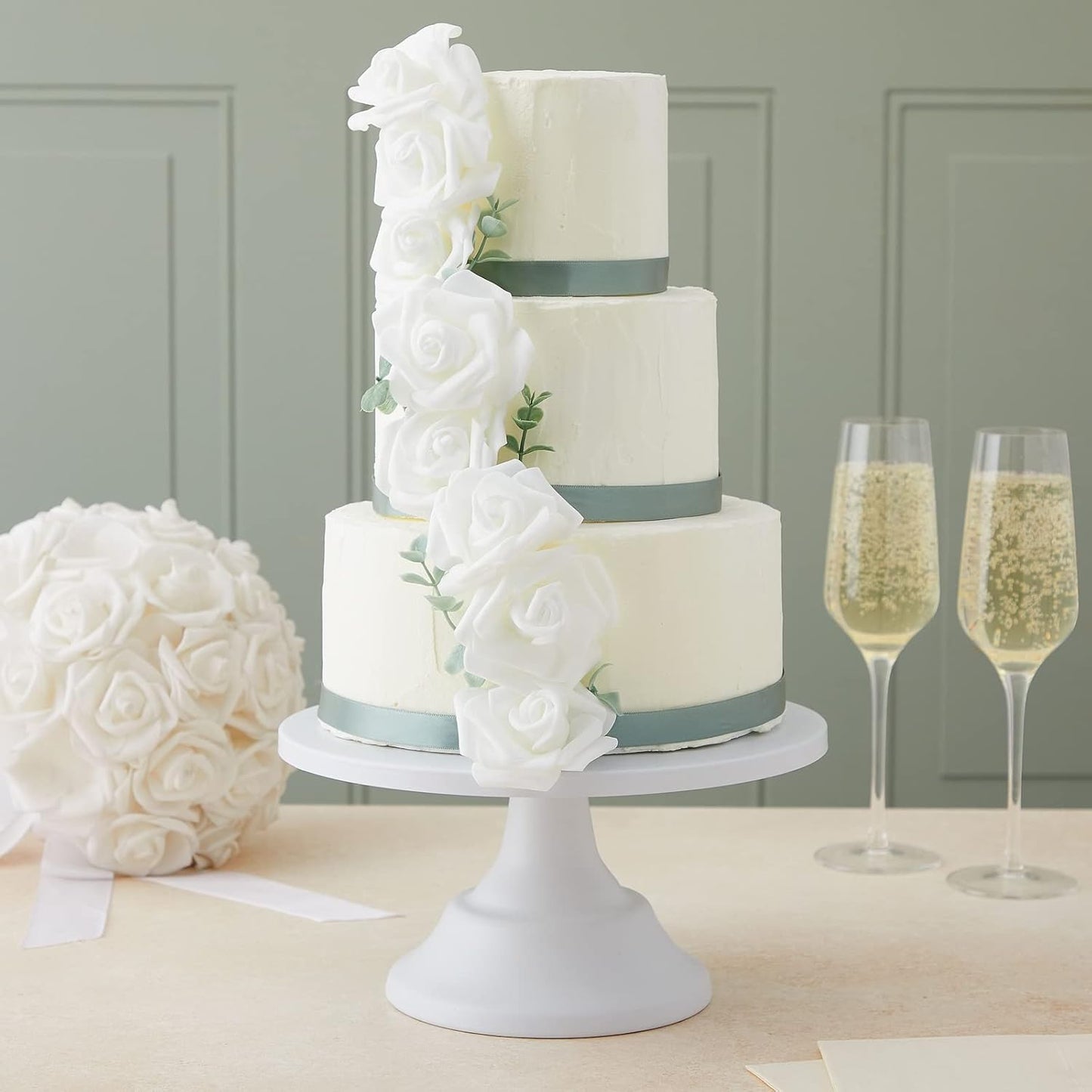 Juvale White Flowers Artificial Roses - Artificial Flowers for Wedding Decor & Centerpiece Table Decorations - 100-Pack, 3 in Diameter, White