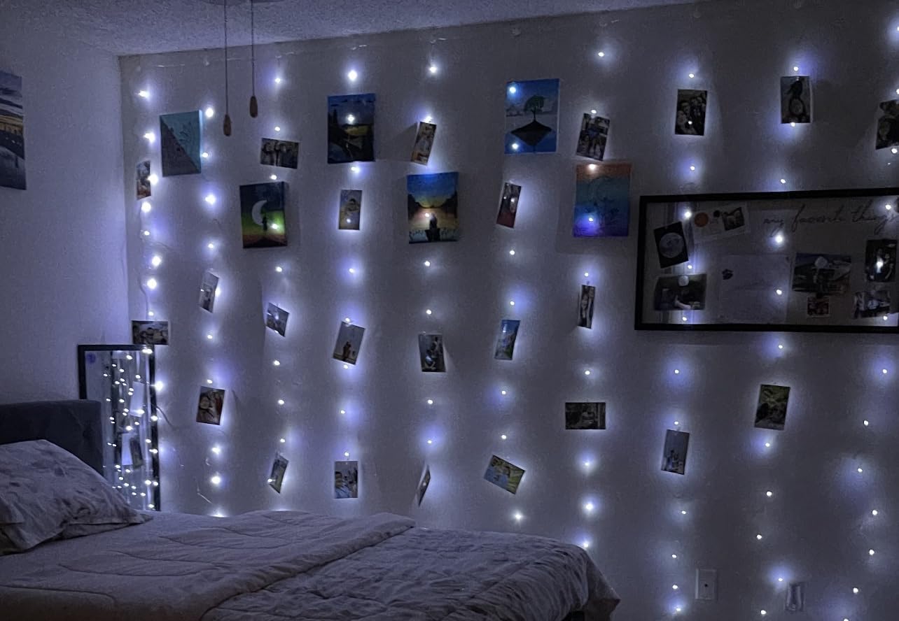 300LED Fairy Curtain Lights, 9.8x9.8Ft Warm White USB Plug in 8 Modes & Timer Christmas String Hanging Lights with Remote for Bedroom Indoor Outdoor Weddings Party Wall Decorations(White)