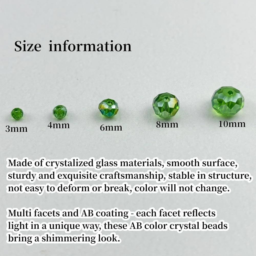400pcs 4mm Crystal Glass Beads for Crafts Faceted Rondelle Glass Beads for Jewelry Making Crystal Spacer Beads for Necklaces Bracelets Earrings DIY Craft(Grass Green AB)