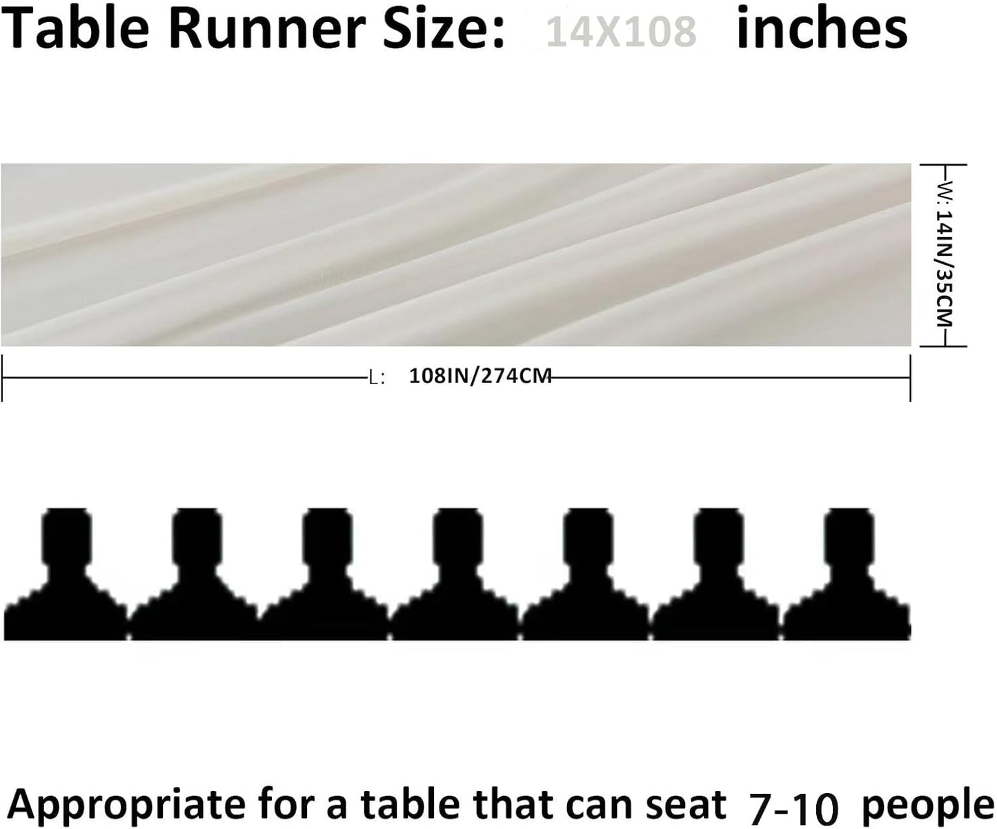 12Pack 9ft Chiffon Table Runner 14x108 Inch Sheer Romantic Table Runner for Wedding Birthday Party Bridal Shower Outdoor Decoration-Ivory